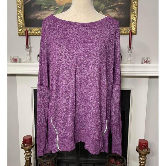 DANSKIN Now Purple Knit Top Blouse Zippers & Thumb Holes Size XL - Picture 1 of 6